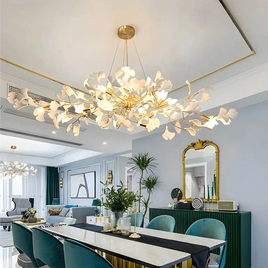 Ginkgo lysekrone for stue, blad-inspirert moderne pendellampe