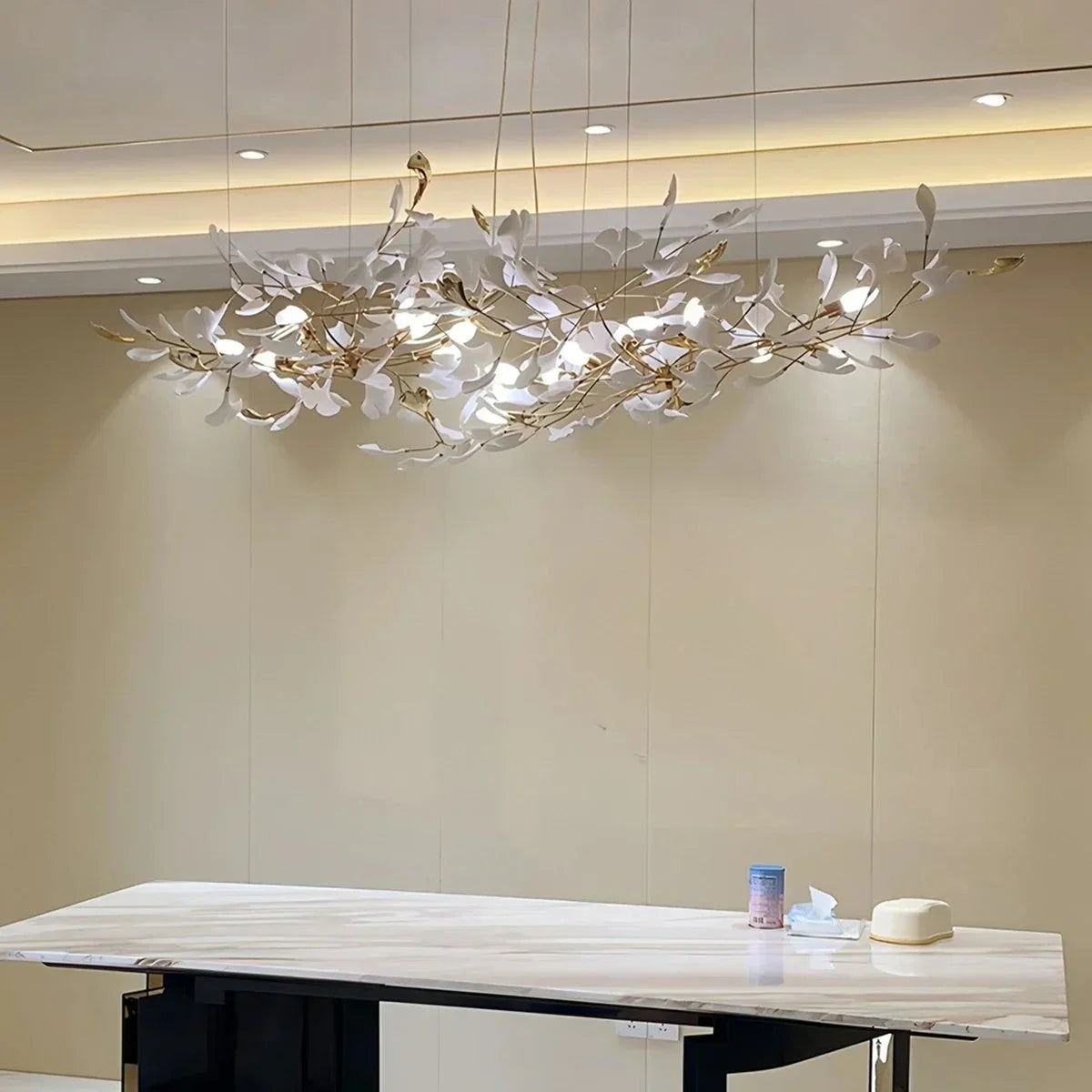 Ginkgo lysekrone for stue, blad-inspirert moderne pendellampe