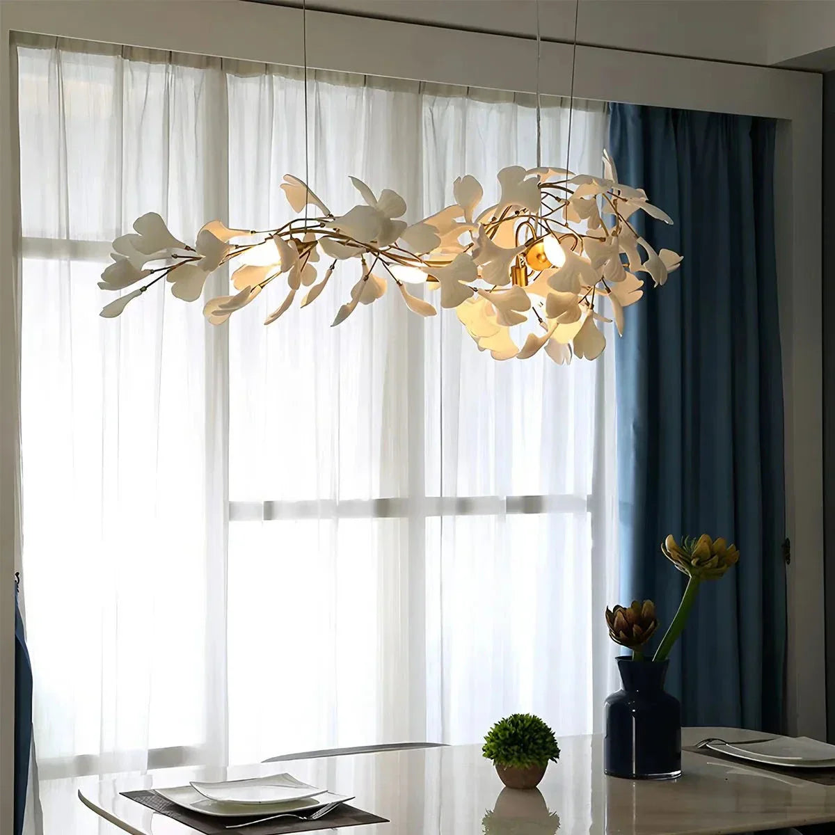 Ginkgo lysekrone for stue, blad-inspirert moderne pendellampe