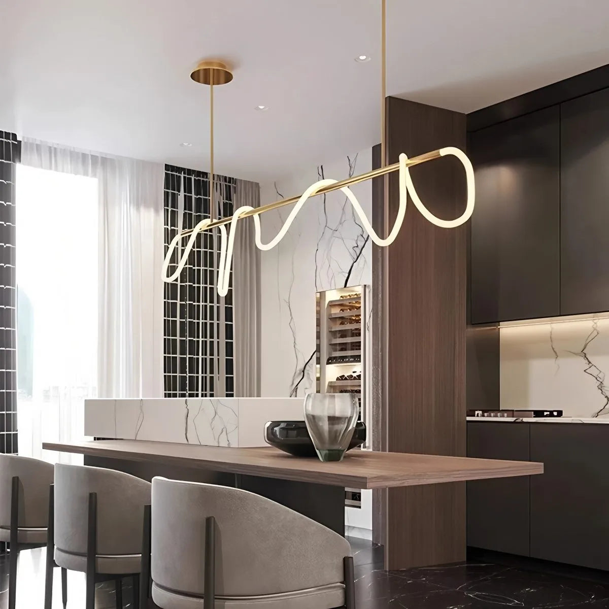 Pendellampe med lang slange for spisestue, moderne LED-armatur