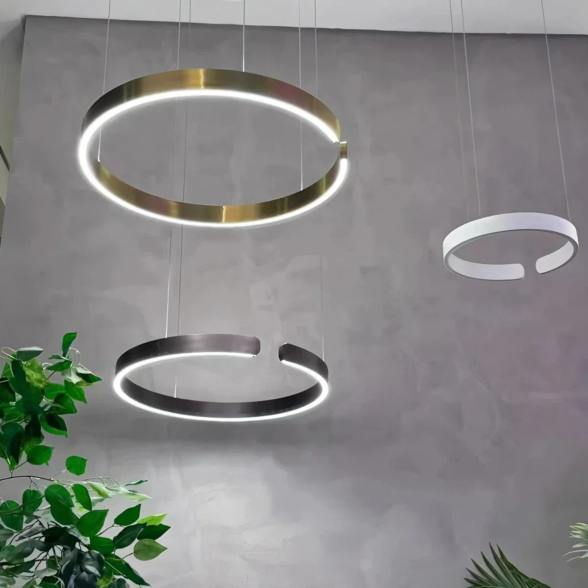 Slank rund LED-ringlysekrone for stueinnredning