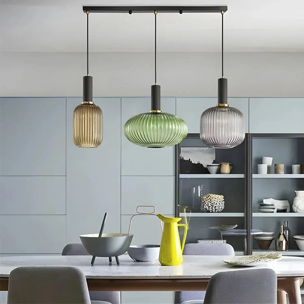Nordic Glass Pendant Light With Striped Shade Design