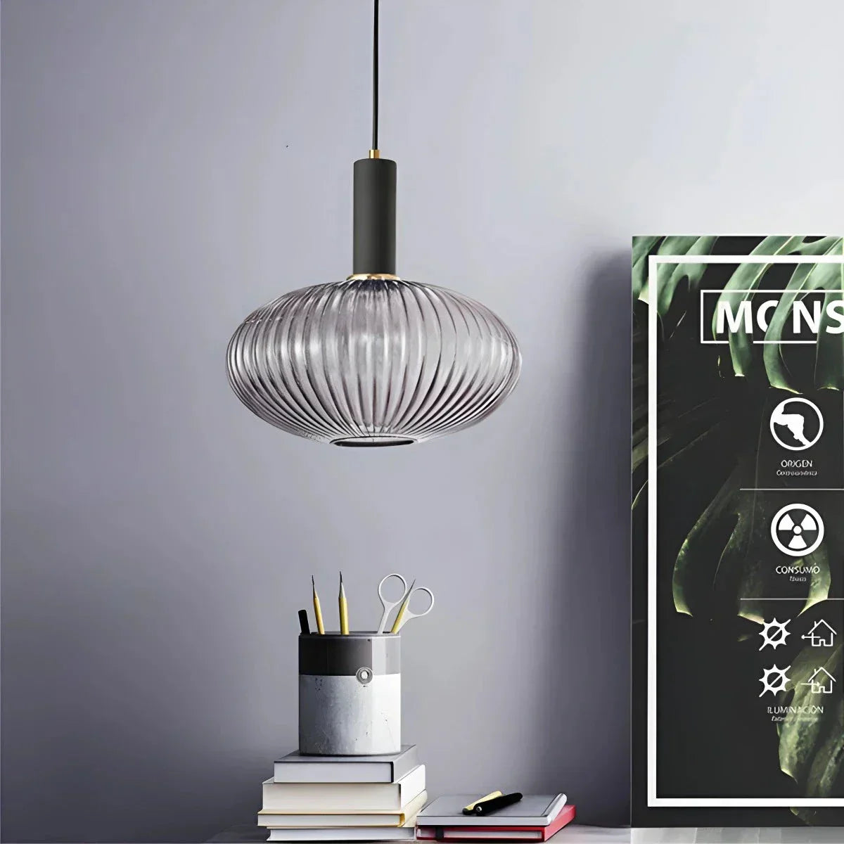 Nordic Glass Pendant Light With Striped Shade Design