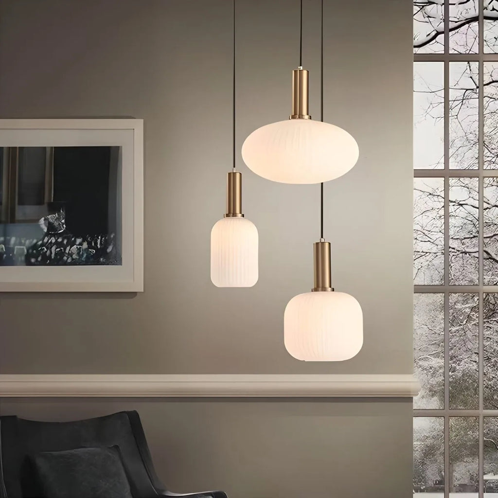 Nordic Glass Pendant Light With Striped Shade Design