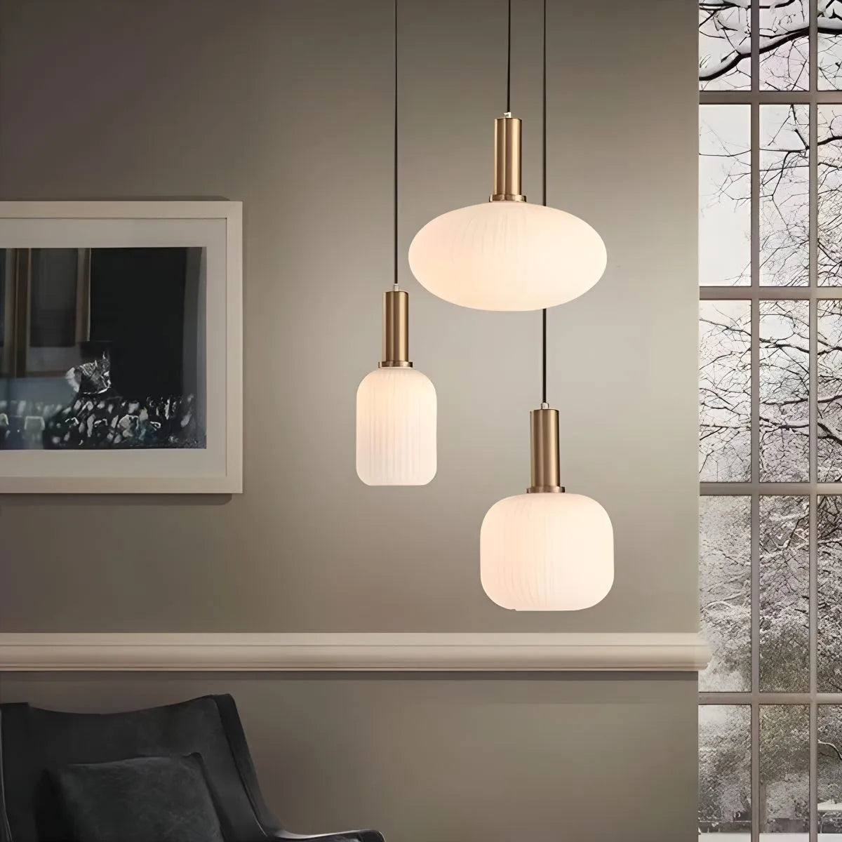 Nordic Glass Pendant Light With Striped Shade Design