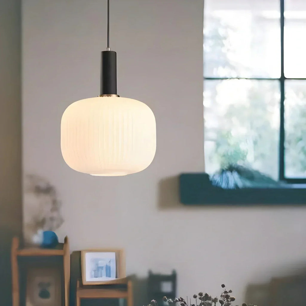 Nordic Glass Pendant Light With Striped Shade Design