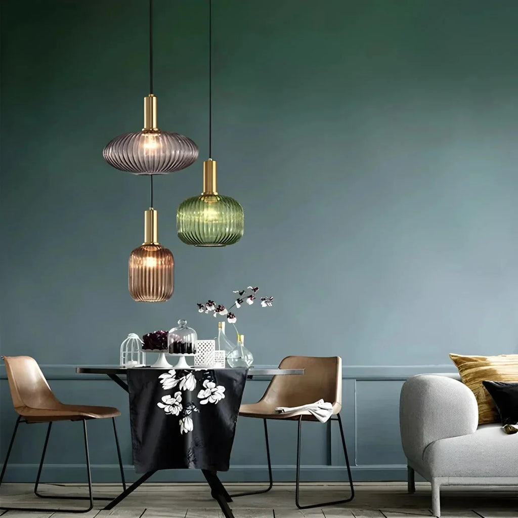 Nordic Glass Pendant Light With Striped Shade Design