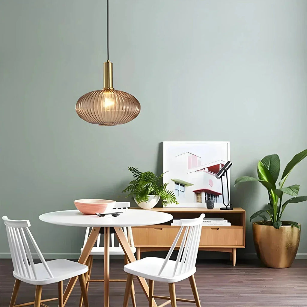 Nordic Glass Pendant Light With Striped Shade Design