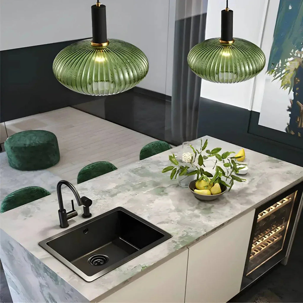 Nordic Glass Pendant Light With Striped Shade Design