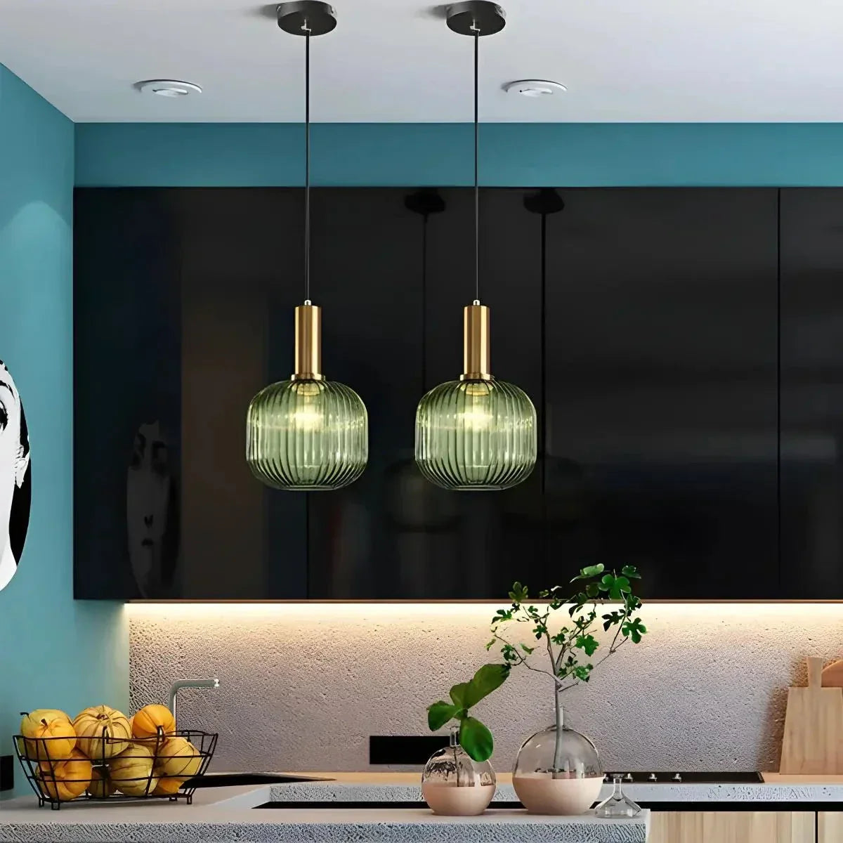 Nordic Glass Pendant Light With Striped Shade Design