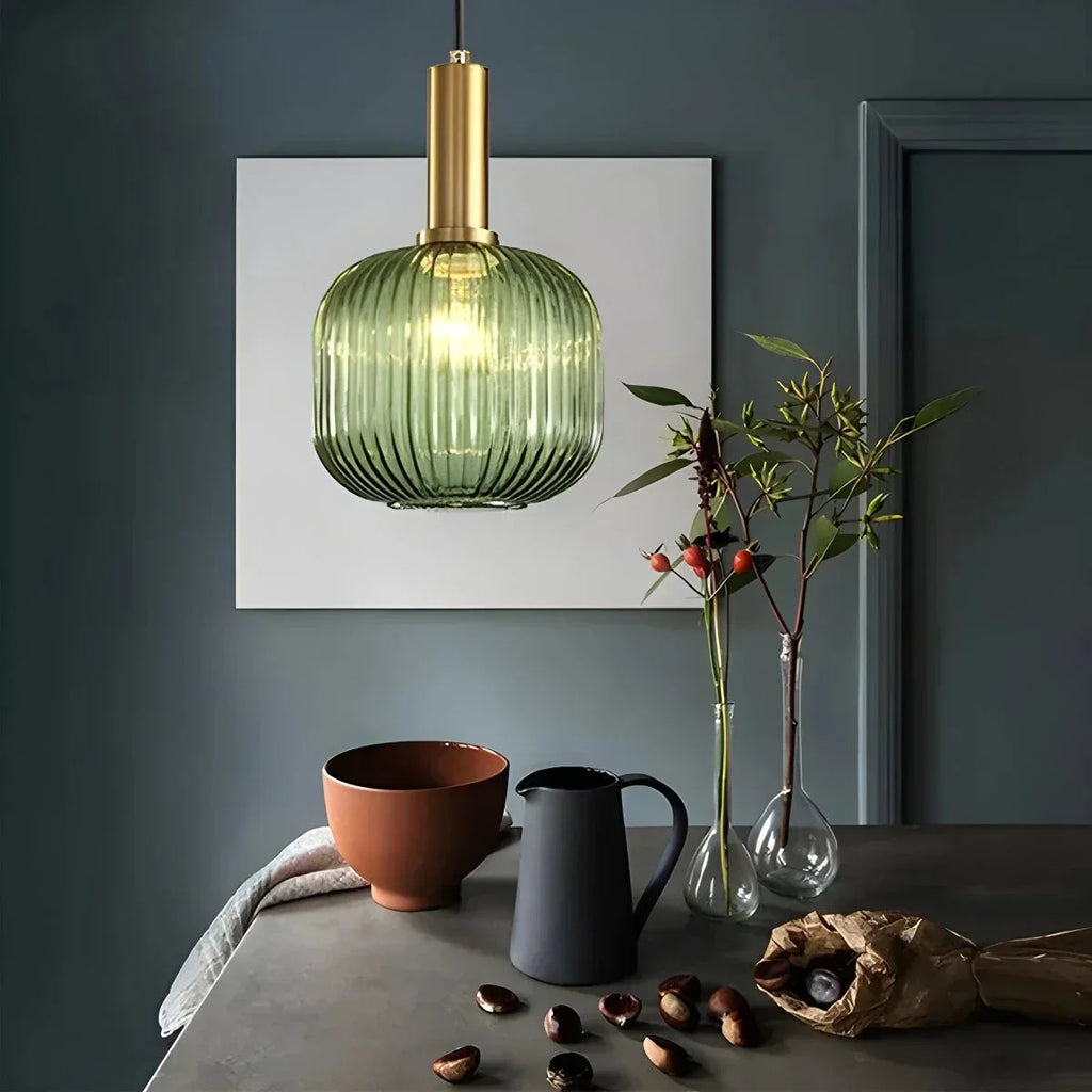 Nordic Glass Pendant Light With Striped Shade Design