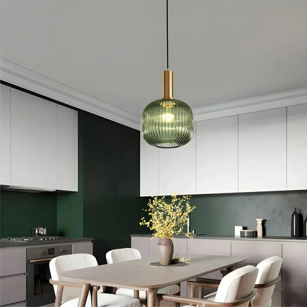 Nordic Glass Pendant Light With Striped Shade Design