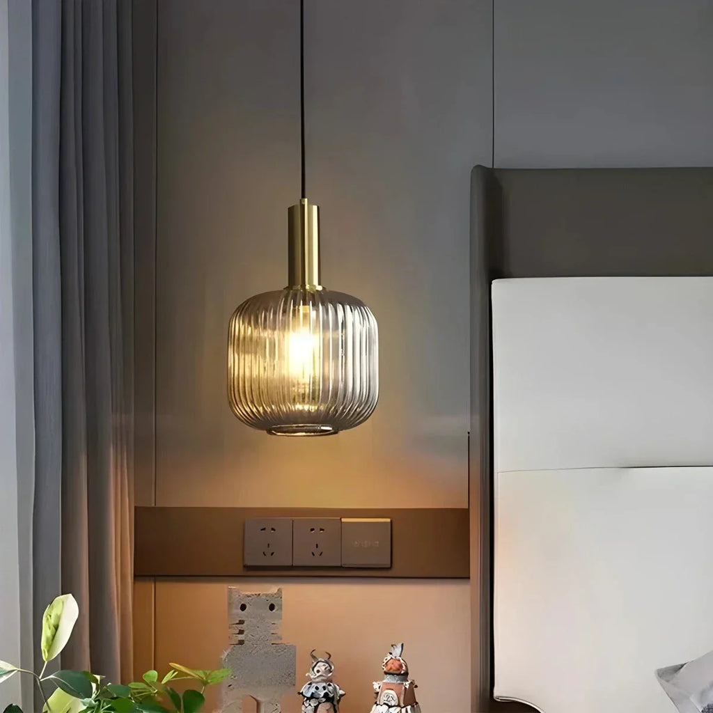 Nordic Glass Pendant Light With Striped Shade Design
