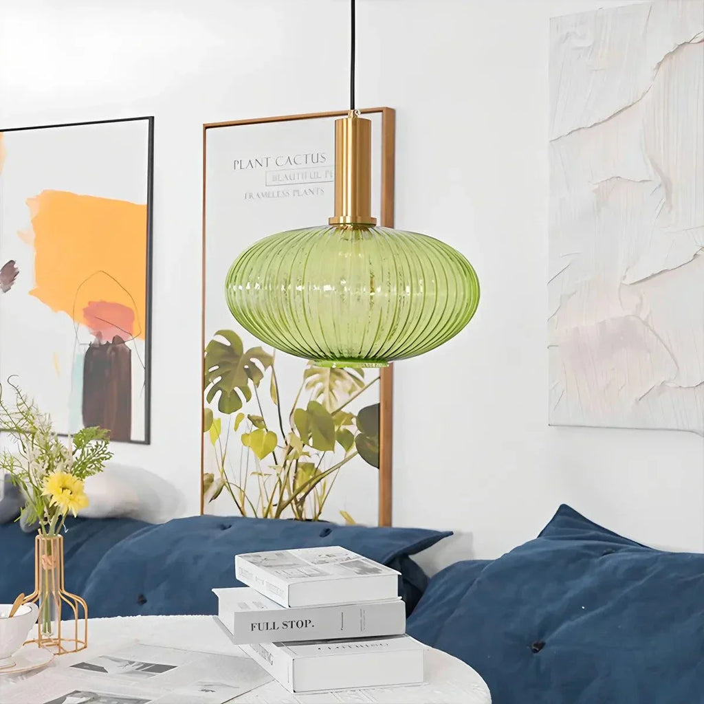 Nordic Glass Pendant Light With Striped Shade Design