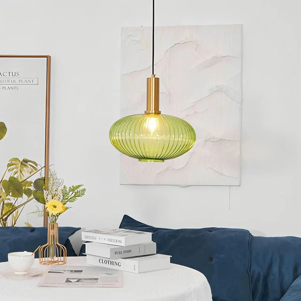 Nordic Glass Pendant Light With Striped Shade Design