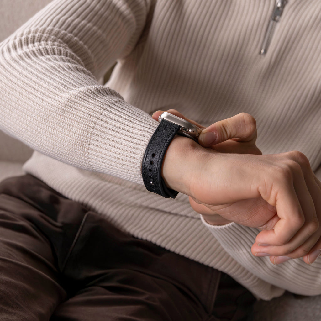 Apple Watch zwarte leren hybride vervangende band