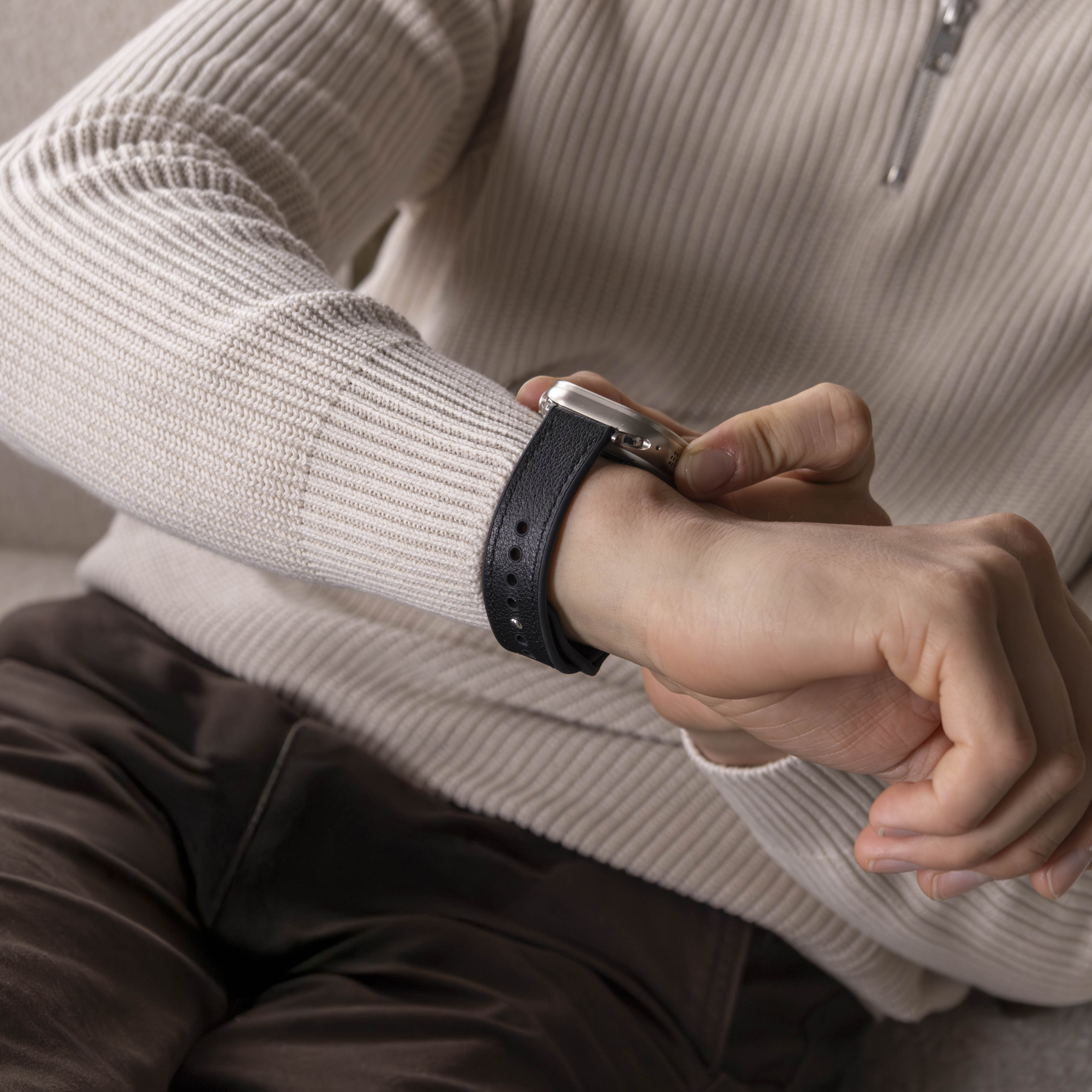 Apple Watch zwarte leren hybride vervangende band