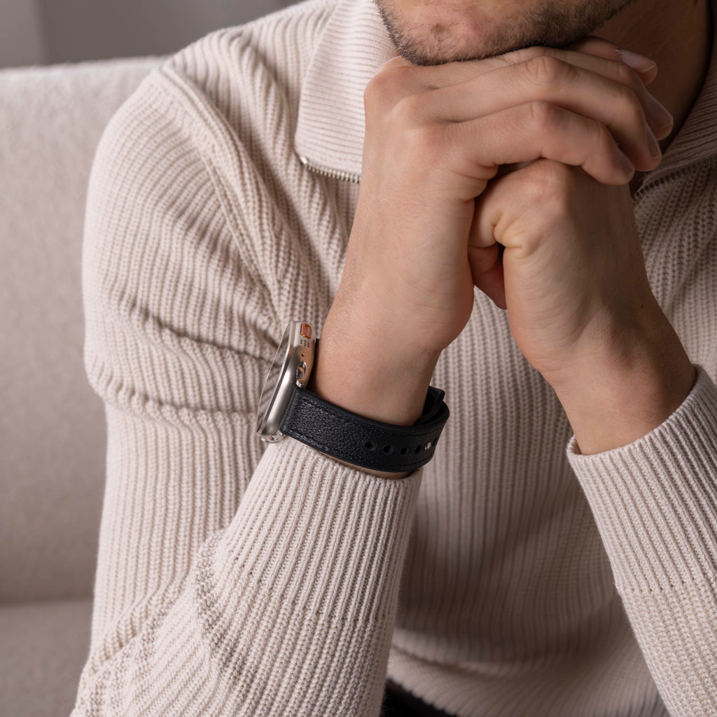 Apple Watch zwarte leren hybride vervangende band