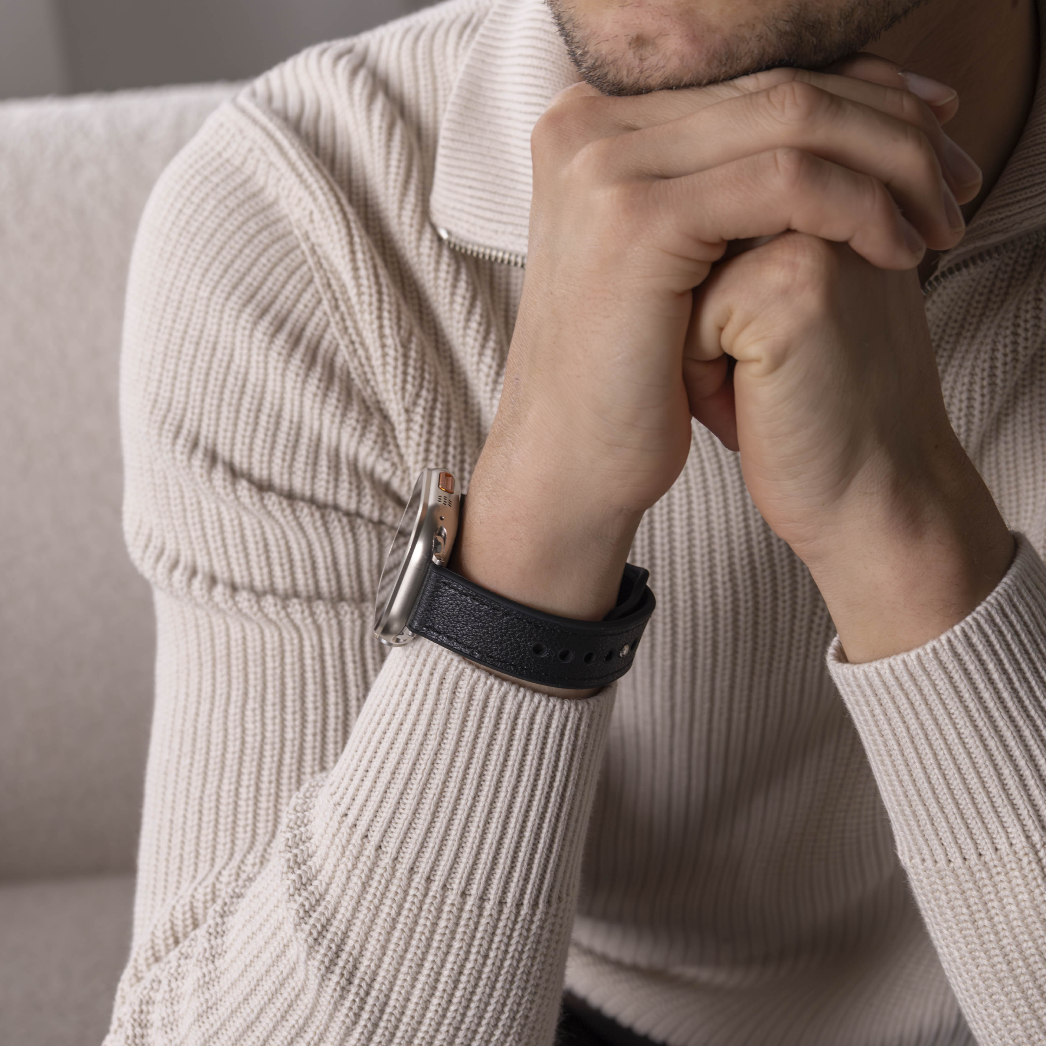 Apple Watch zwarte leren hybride vervangende band