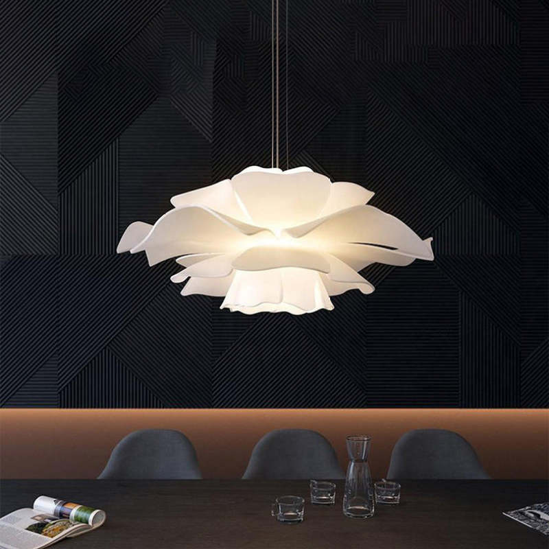 Liora Bloom Floral Pendant Light With White Metal Finish And Clear Acrylic