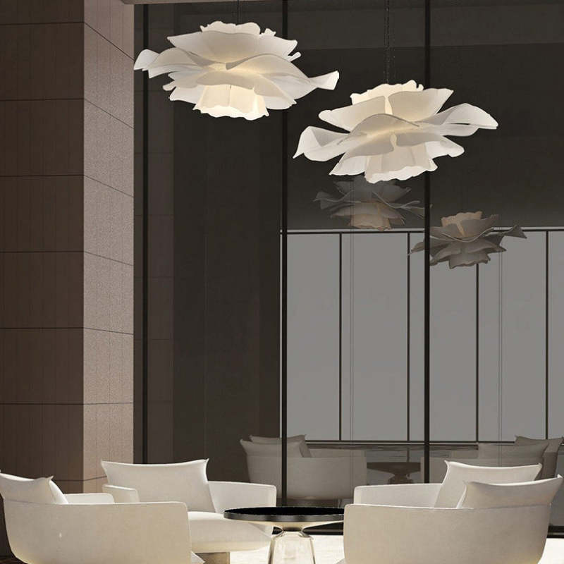 Liora Bloom Floral Pendant Light With White Metal Finish And Clear Acrylic