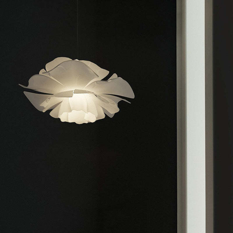 Liora Bloom Floral Pendant Light With White Metal Finish And Clear Acrylic