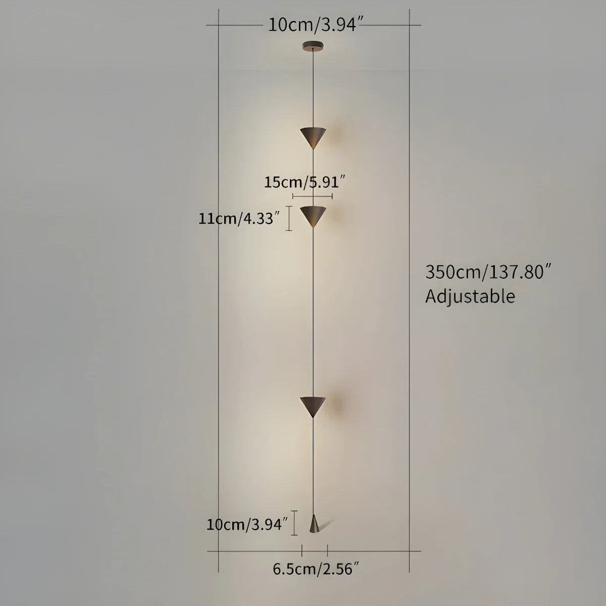 Stojací lampa s kuželovitým závěsným stínidlem a ambientním LED osvětlením