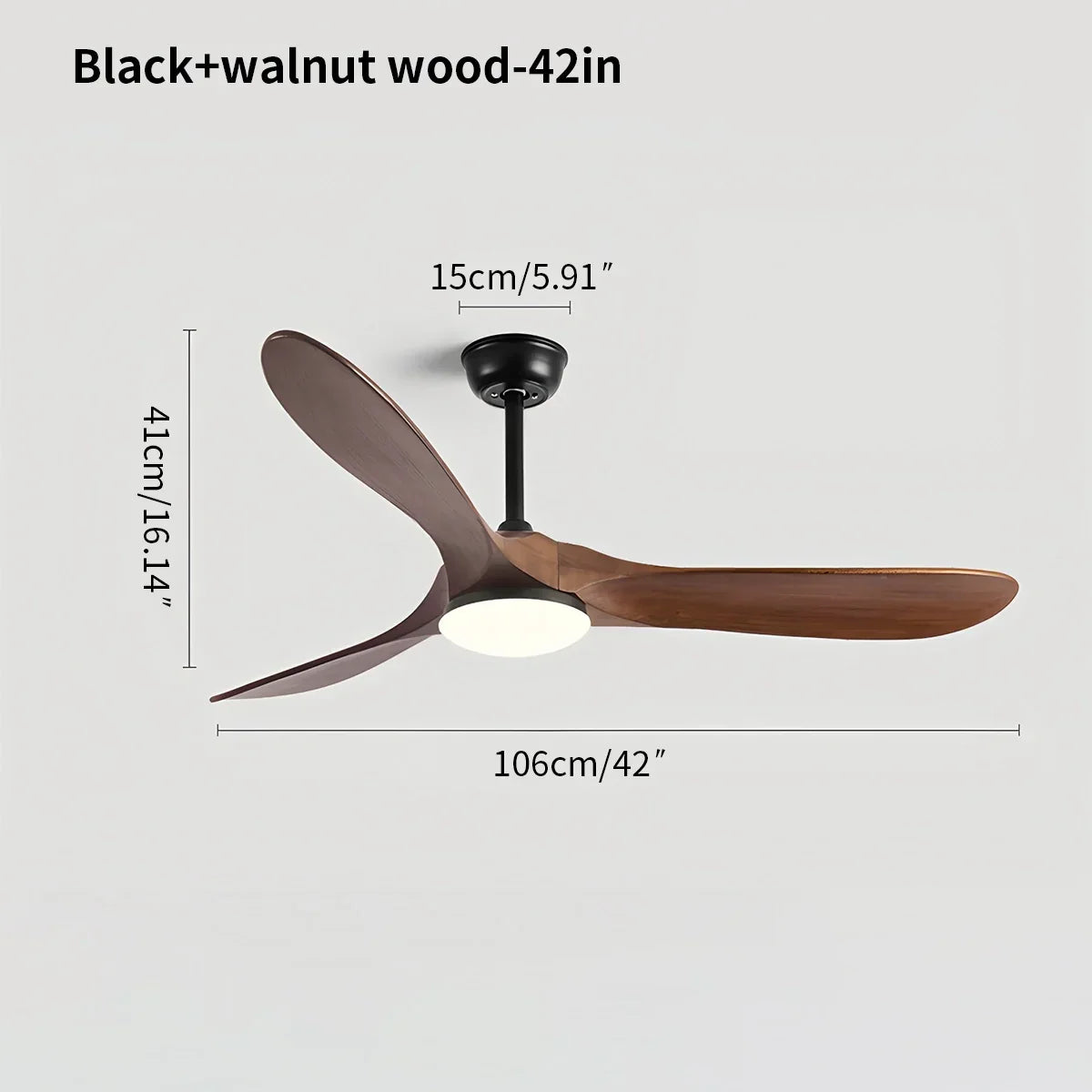Three Solid Wood Blades Nordic Ceiling Fan With Light