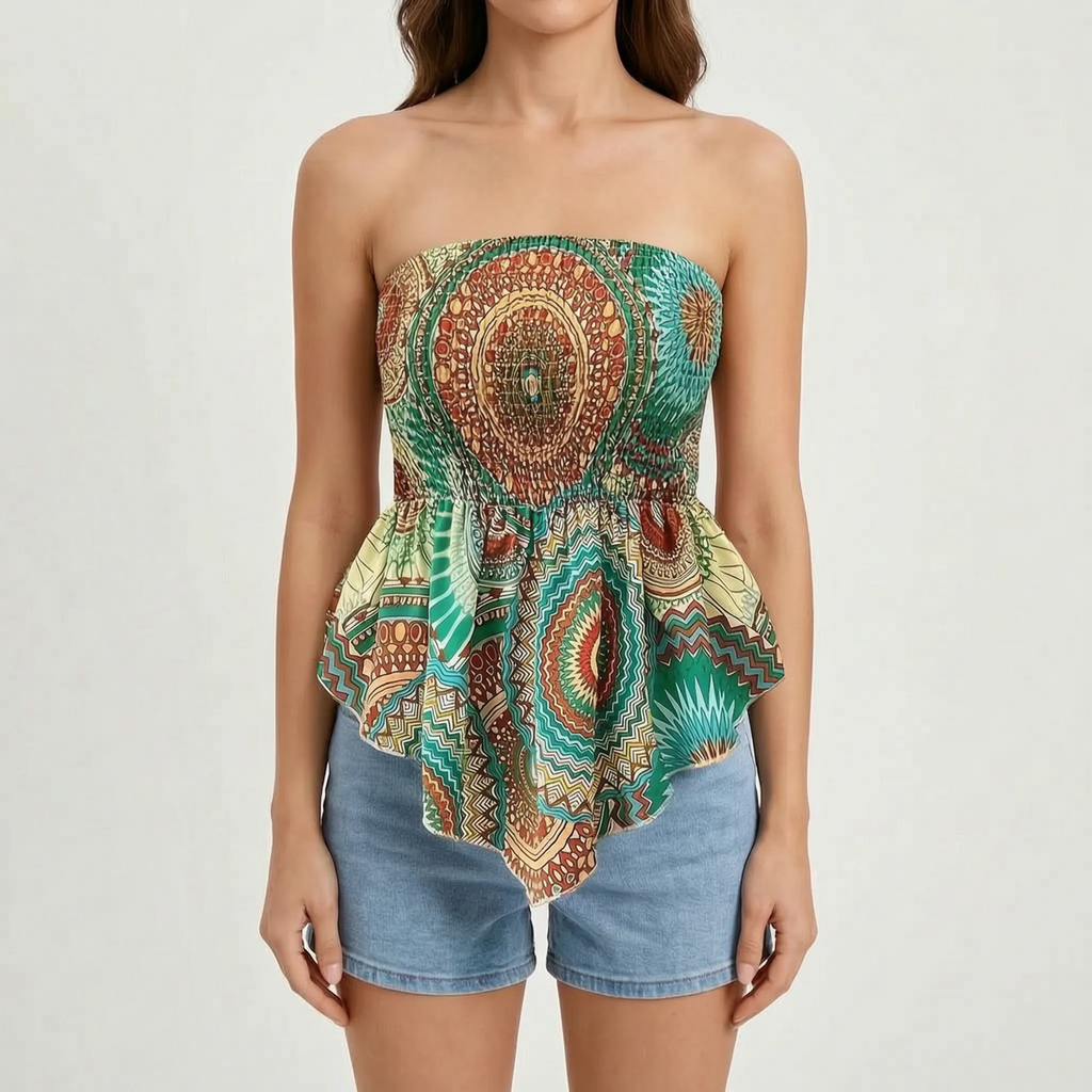 Strapless Smocked Bohemian Top -  Warm Weather Styling - Ormexis
