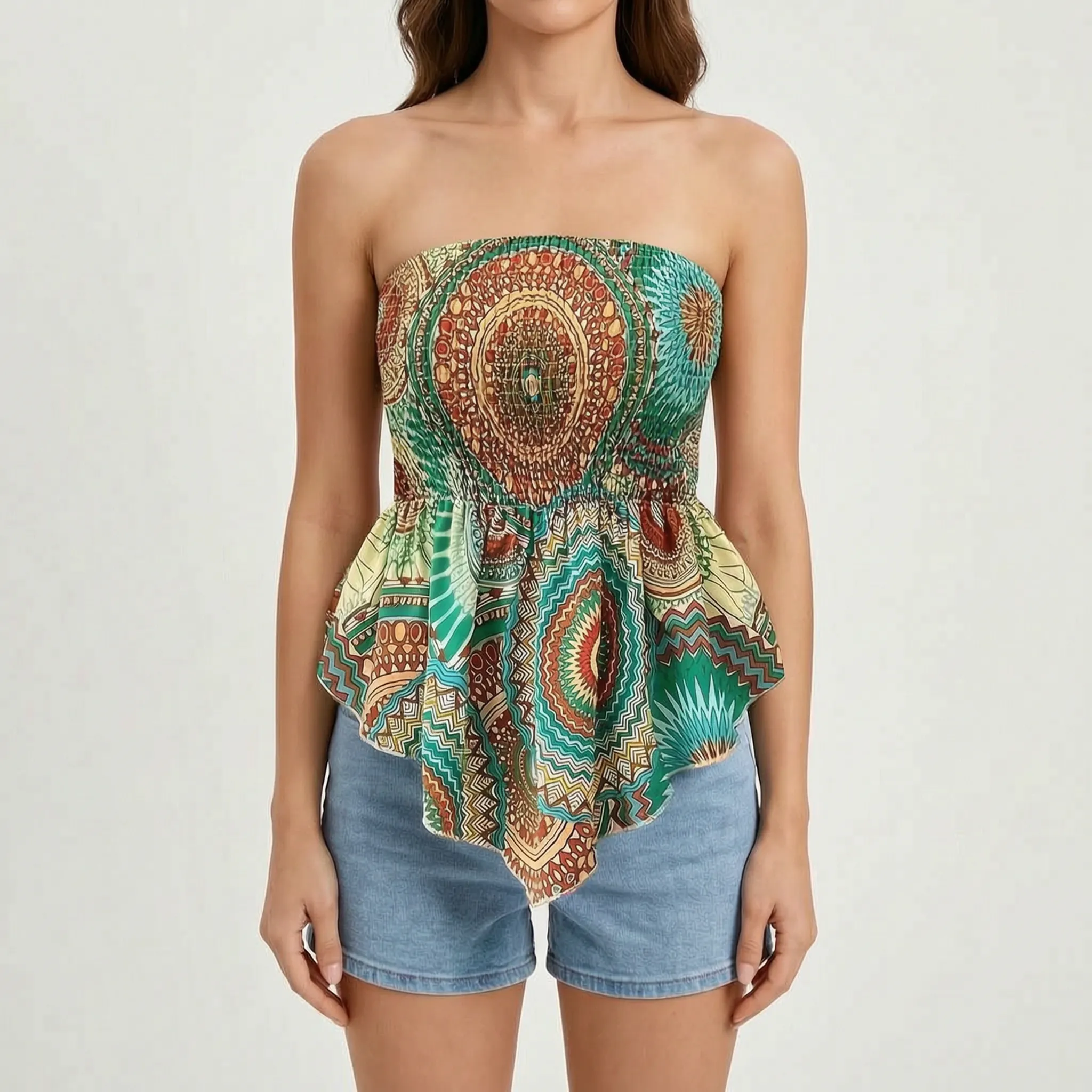 Strapless Smocked Bohemian Top -  Warm Weather Styling - Ormexis
