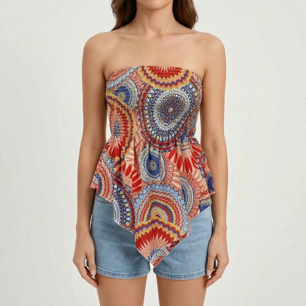 Strapless Smocked Bohemian Top -  Warm Weather Styling - Ormexis