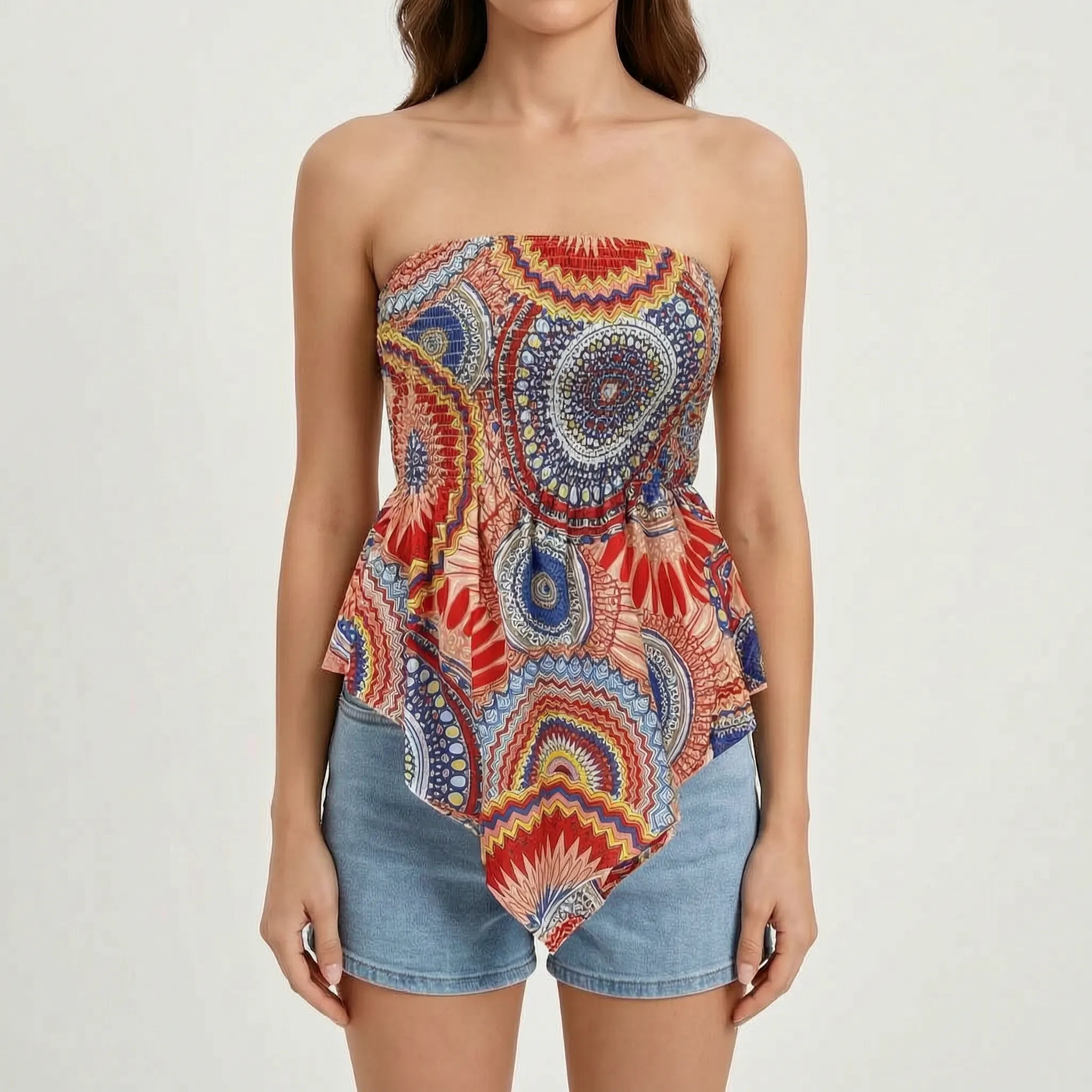 Strapless Smocked Bohemian Top -  Warm Weather Styling - Ormexis