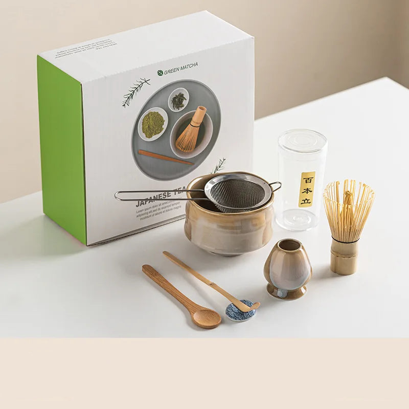 7-delt keramisk matcha-sæt til traditionel teceremoni
