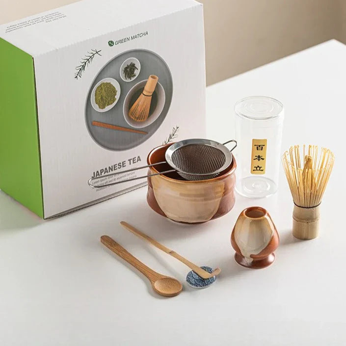 7-delt keramisk matcha-sæt til traditionel teceremoni
