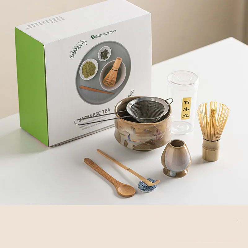 7-delt keramisk matcha-sæt til traditionel teceremoni