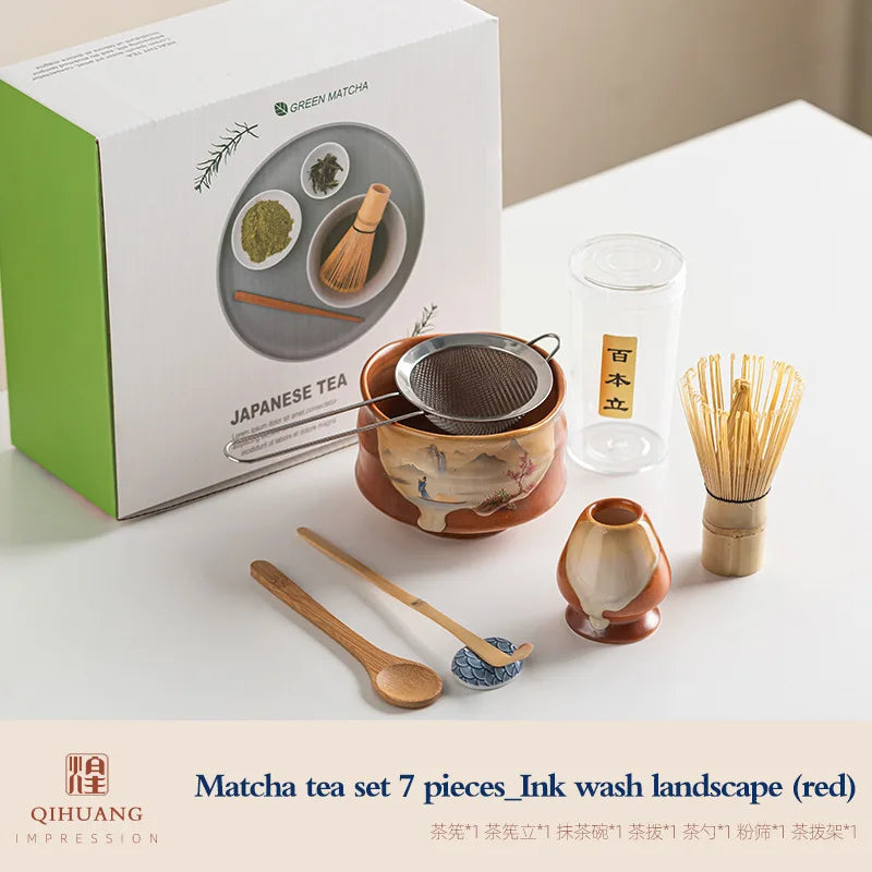 7-delt keramisk matcha-sæt til traditionel teceremoni