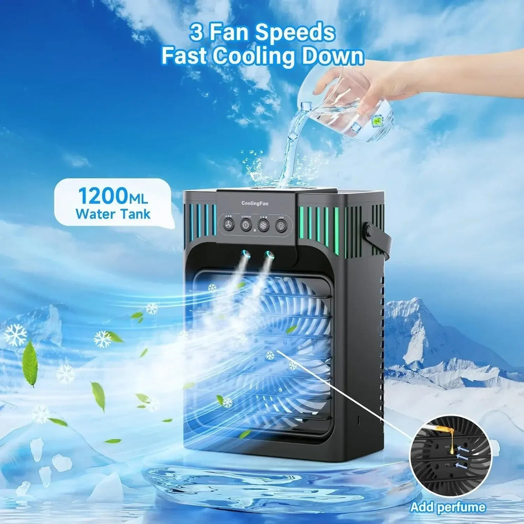 Raffrescatore evaporativo portatile con telecomando, ventilatore personale a 3 velocità