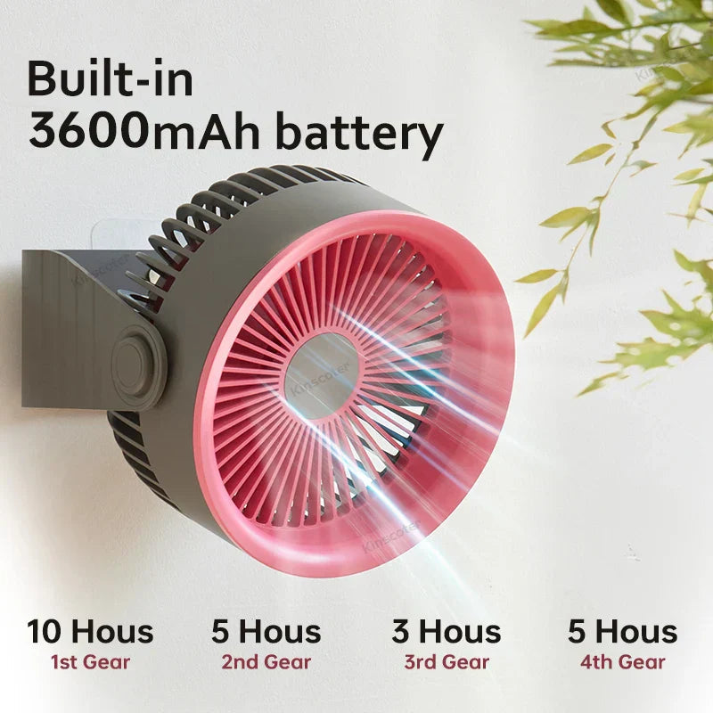 Portable Desk Fan With 3600 mAh Battery And Four Speed Settings For Home Or Travel