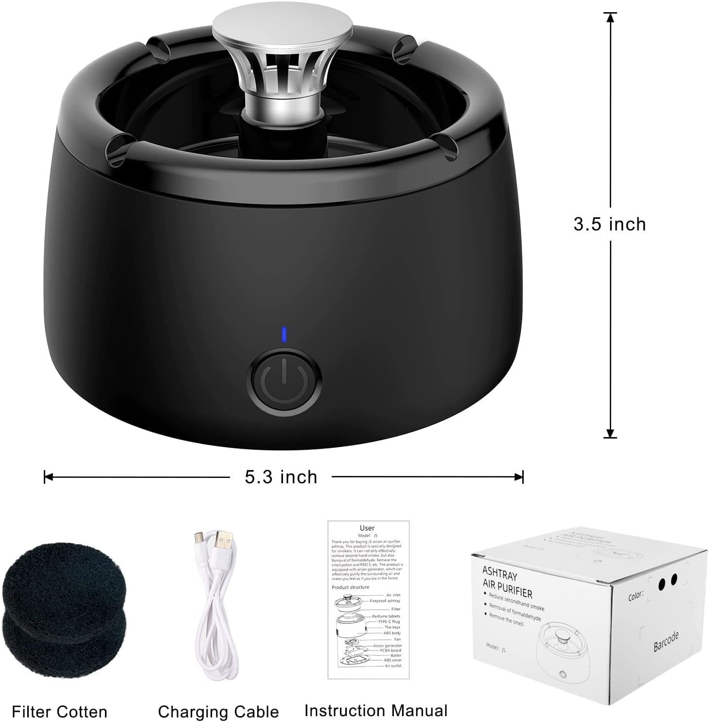 Smokeless Ashtray With Triple Filter Air Purification For Cleaner Indoor Air