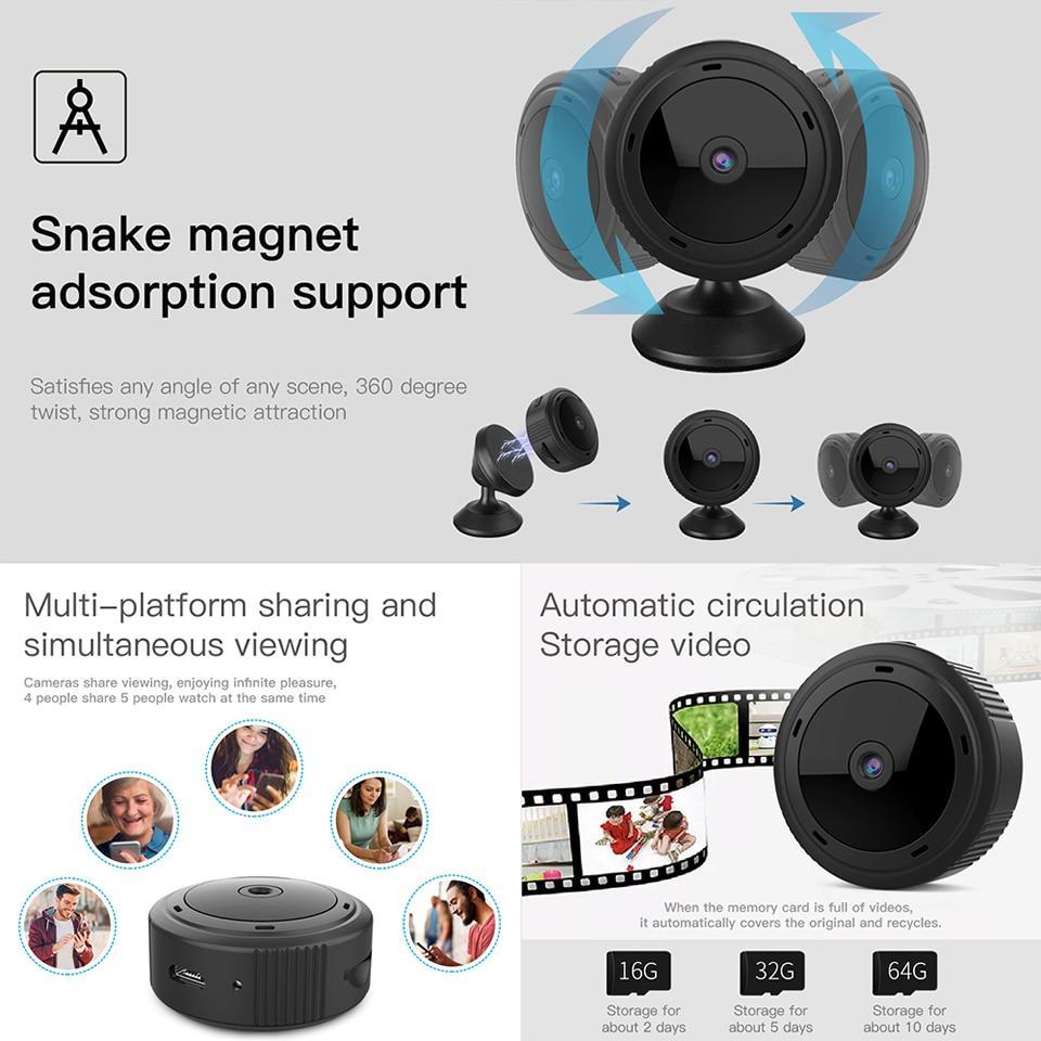 Mini WiFi bezpečnostní kamera 1080P s nočním viděním a dálkovým domácím dohledem
