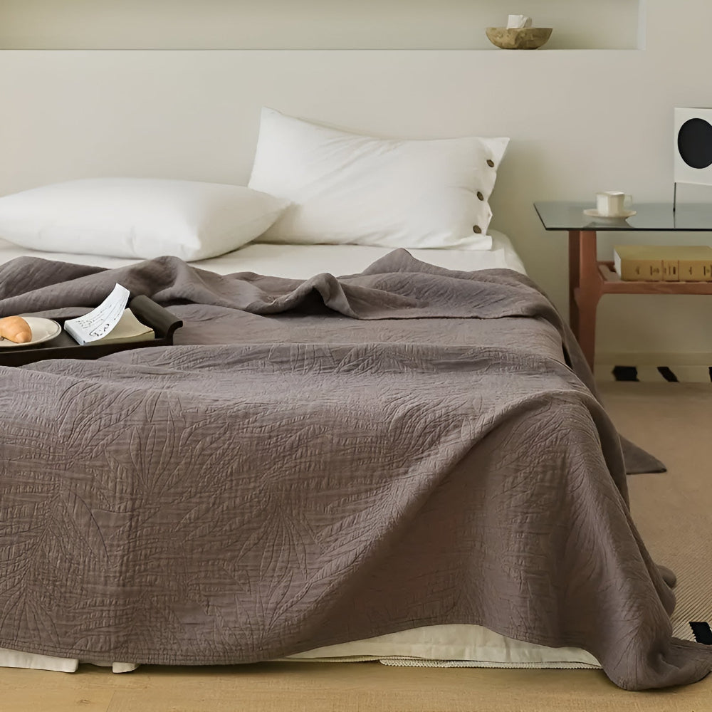 All-Season Cozy Cotton Blanket With Soft Leaf Accent And Antibacterial Properties - Ormexis