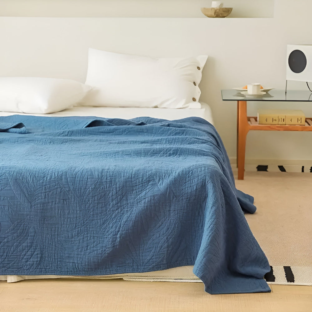All-Season Cozy Cotton Blanket With Soft Leaf Accent And Antibacterial Properties - Ormexis