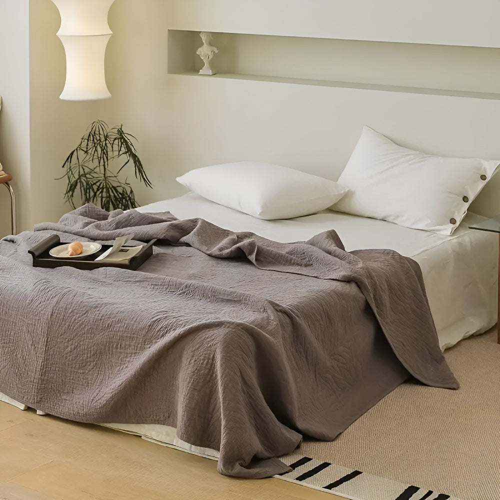 All-Season Cozy Cotton Blanket With Soft Leaf Accent And Antibacterial Properties - Ormexis