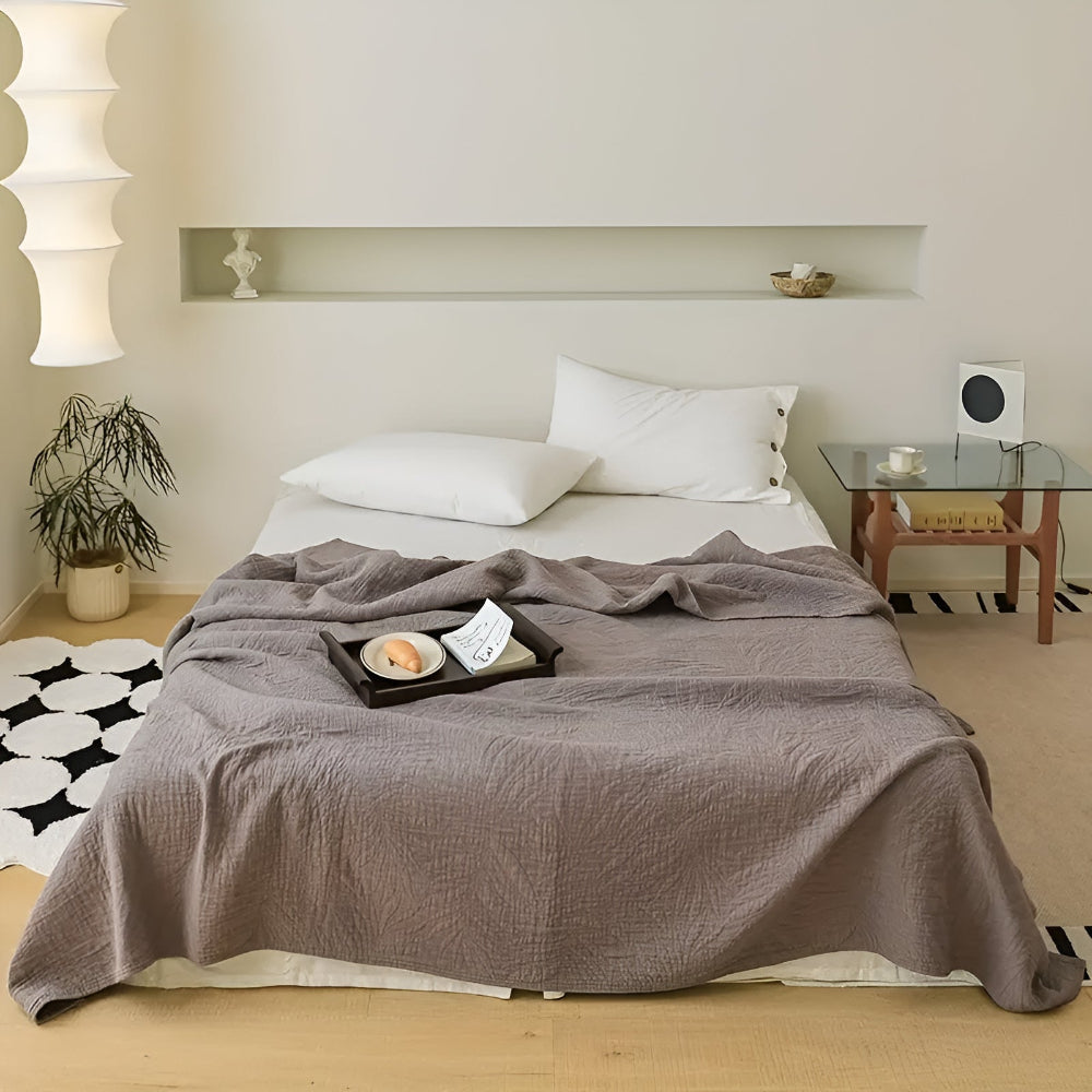 All-Season Cozy Cotton Blanket With Soft Leaf Accent And Antibacterial Properties - Ormexis