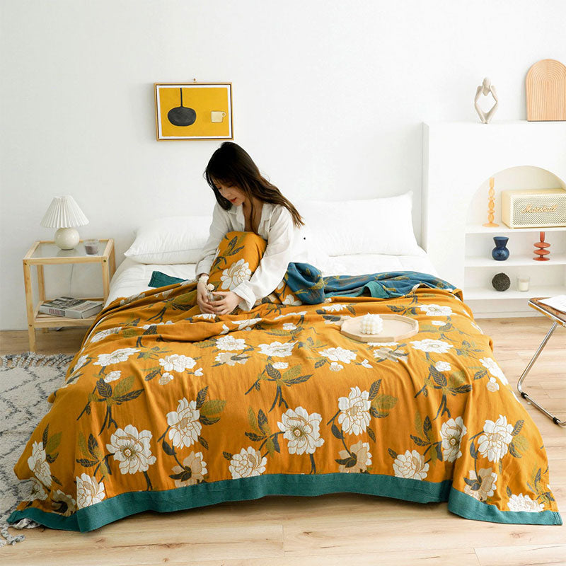 All Season Reversible Boho Floral Yellow Quilt Cotton - Ormexis