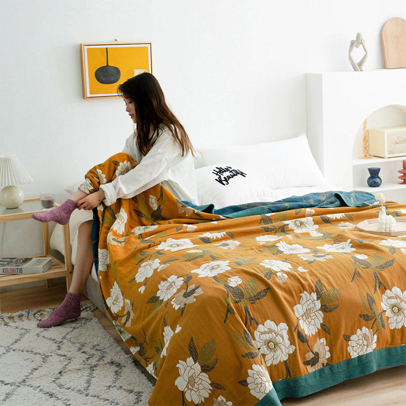 All Season Reversible Boho Floral Yellow Quilt Cotton - Ormexis
