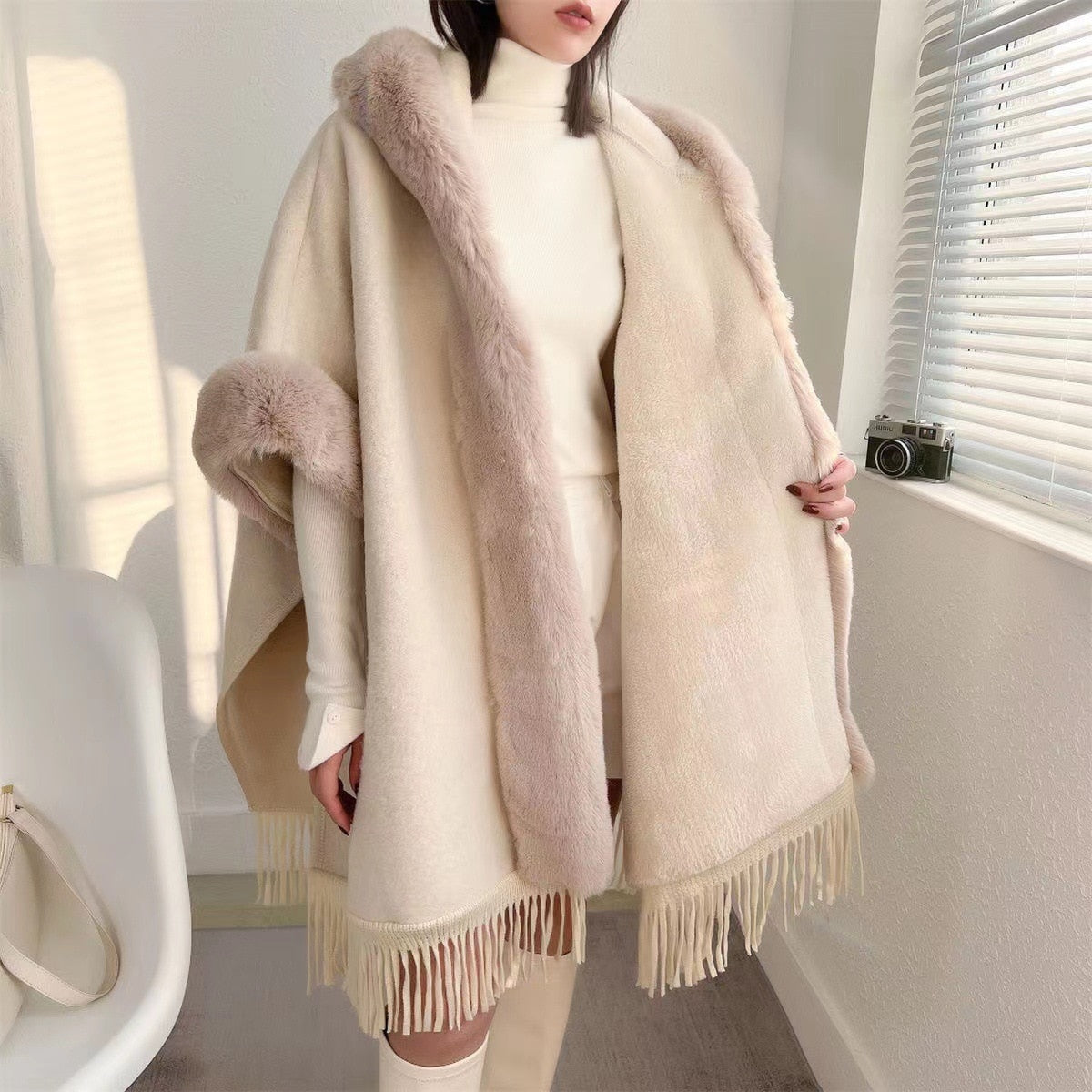Wearable Silky-Lined Blanket Poncho For Cozy Comfort On Chilly Days