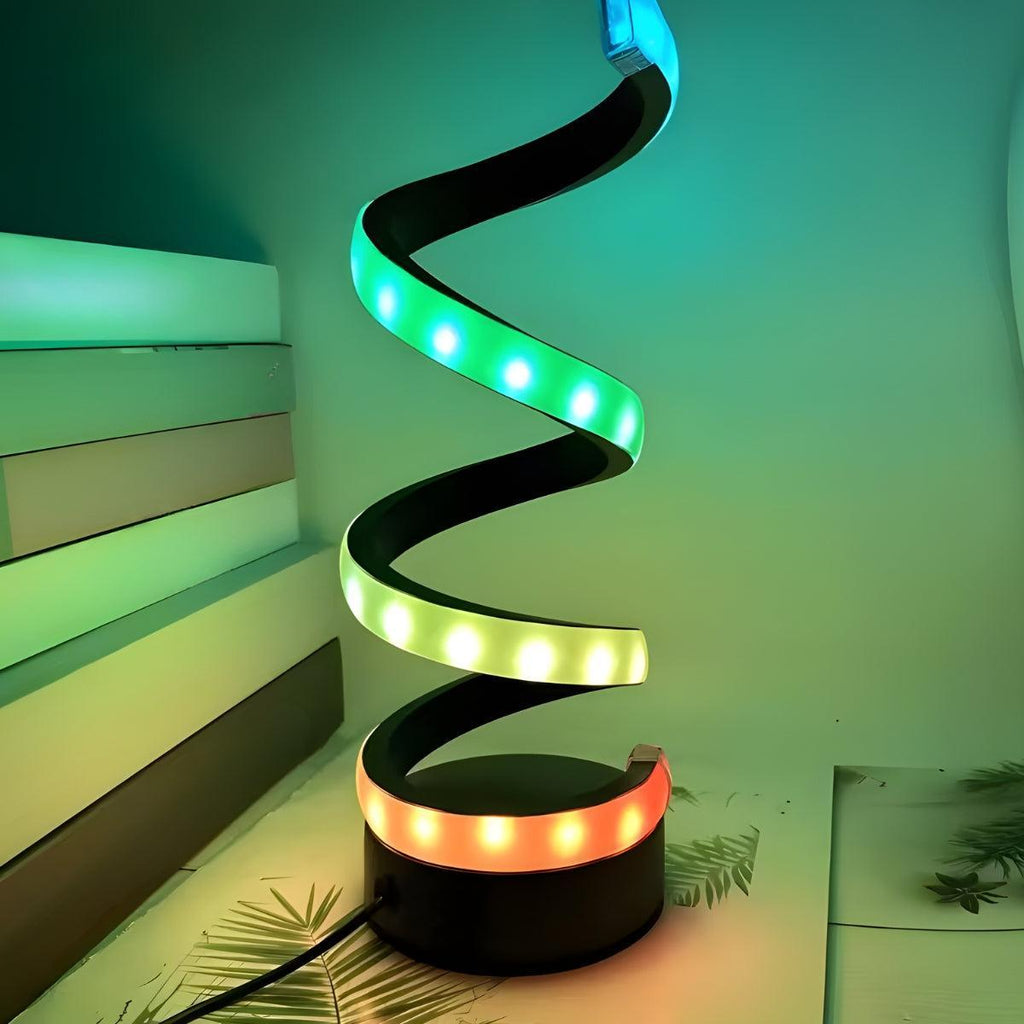 Nowoczesna lampka stołowa o kręconej spiralnej formie z zasilanym przez USB, ściemnianym oświetleniem | Ormexis