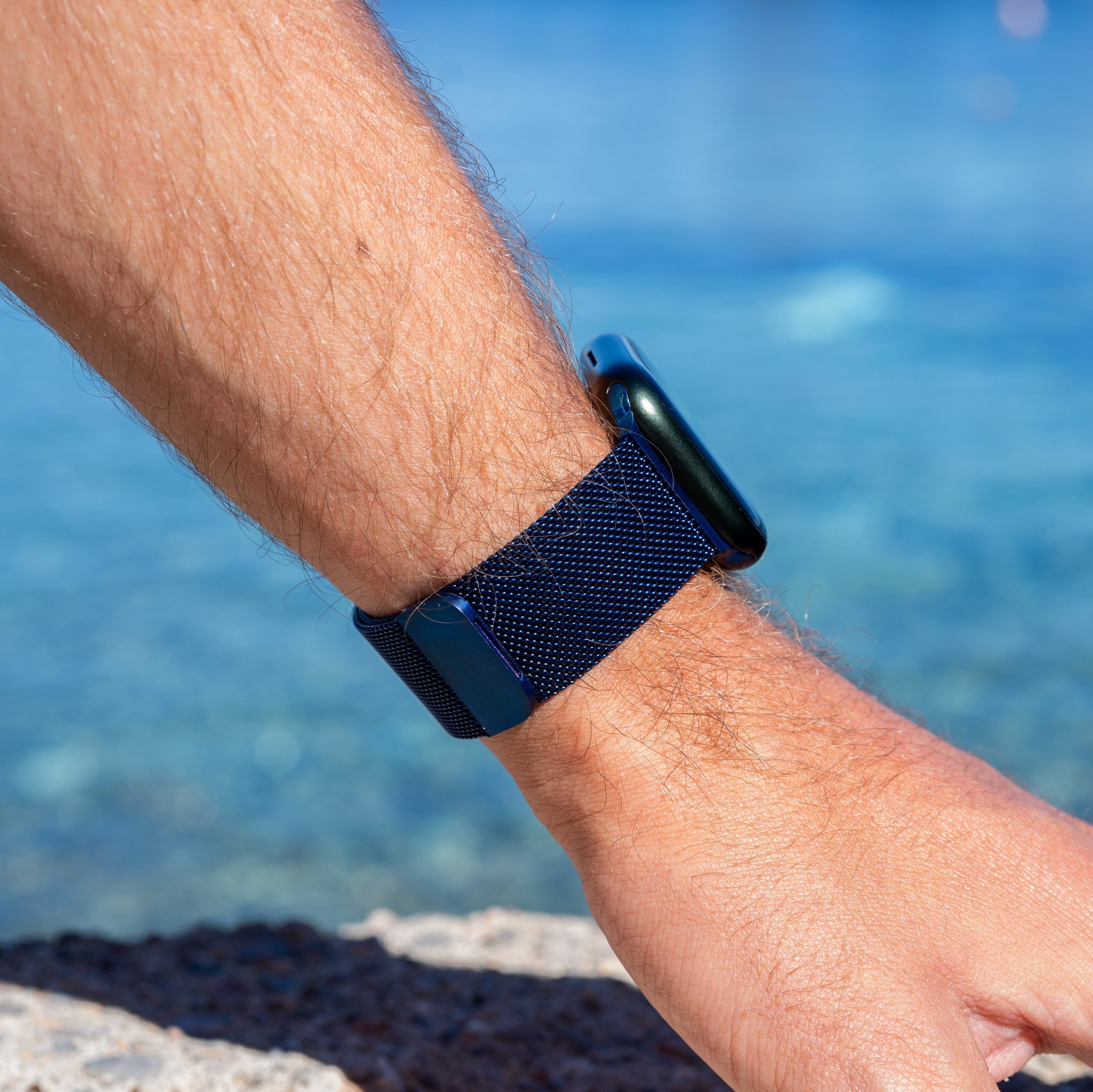 Blue Milanese Strap For Apple Watch Accessory With Mesh Design
