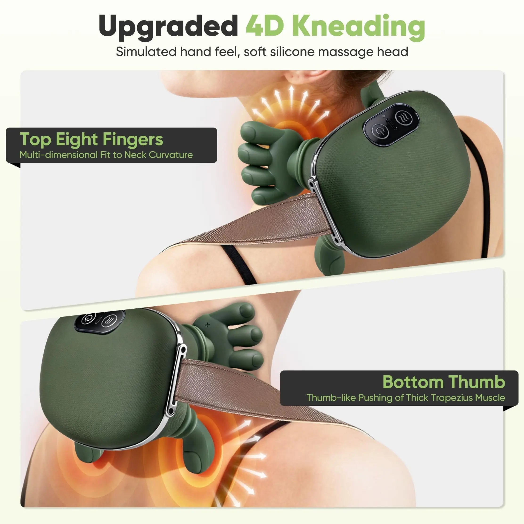 Neck Massager With Deep Kneading And Electric Heat, 3 Intensity Levels, Portable Pillow